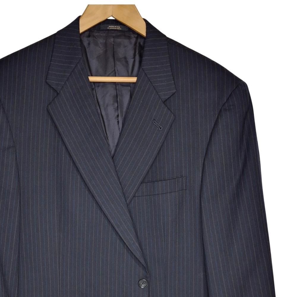 Hart Schaffner Marx Blazer Mens 46R Black Pinstripe 2B Sport Coat Jacket USA